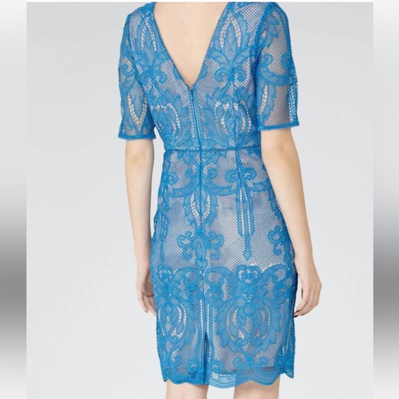 REISS Blue Zola Lace Fitted Dress, size 10 - Picture 2 of 16